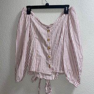Abercrombie & Fitch striped off the shoulder long sleeve blouse